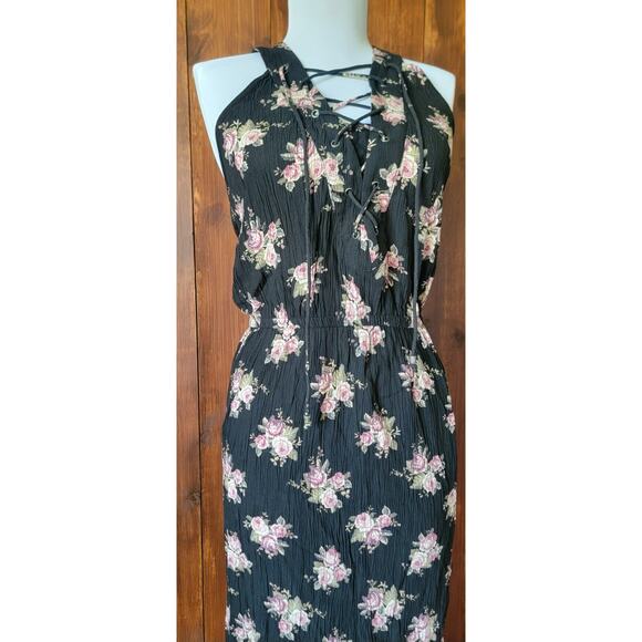 American Eagle Women Sm. Maxi Dress Black Floral Cottagecore Sleeveless Keyhole - Picture 8 of 16